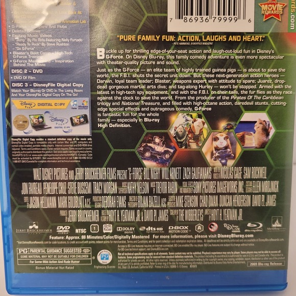 Walt Disney G-Force Blu-Ray/DVD/Digital Copy 3 - Disc Set Movie Pre-Owned - Picture 3 of 5